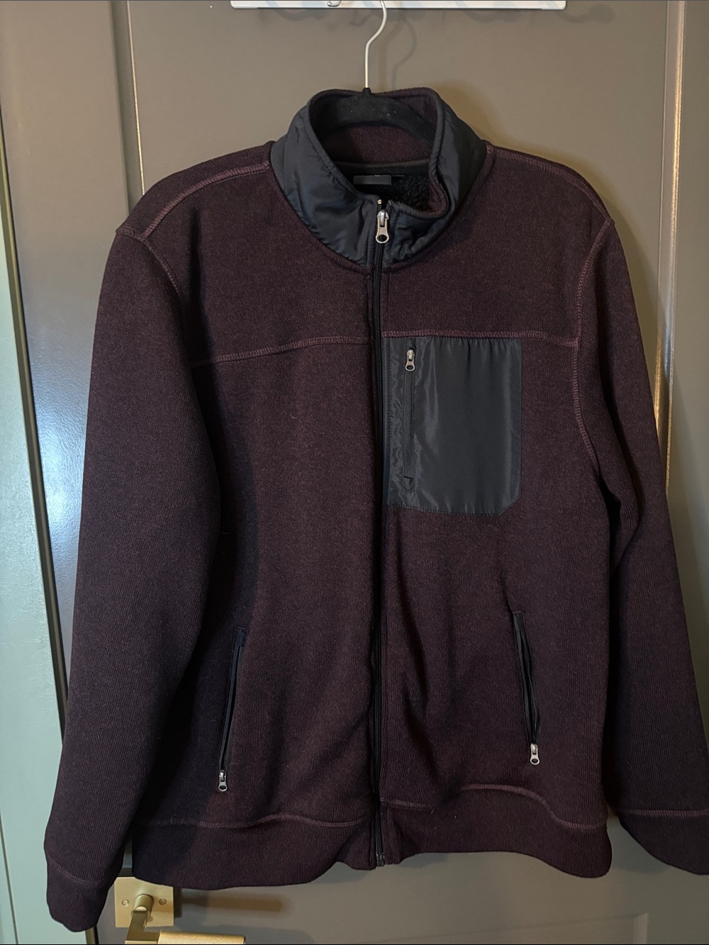 George Women’s Full-Zip Maroon Sweater Jacket with Black Trim - L - very warm